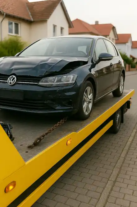 Ein defektes Auto wird beim Autoankauf in Karlsruhe abgeschleppt.